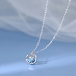 Silver Dolphin Necklace with Ocean Blue Crystal Pendant