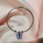 Bangle Bracelet with Purple Butterfly Charm