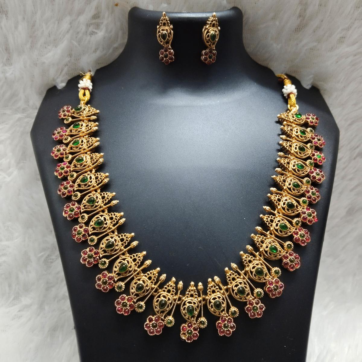 Floral-Necklace.png Antique Floral Temple Necklace Set - Image 1