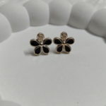 Black Flower Stud Earrings – Gold-Tone Petals with Enamel Finish