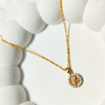 Gold Flower Pendant Necklace with Crystal