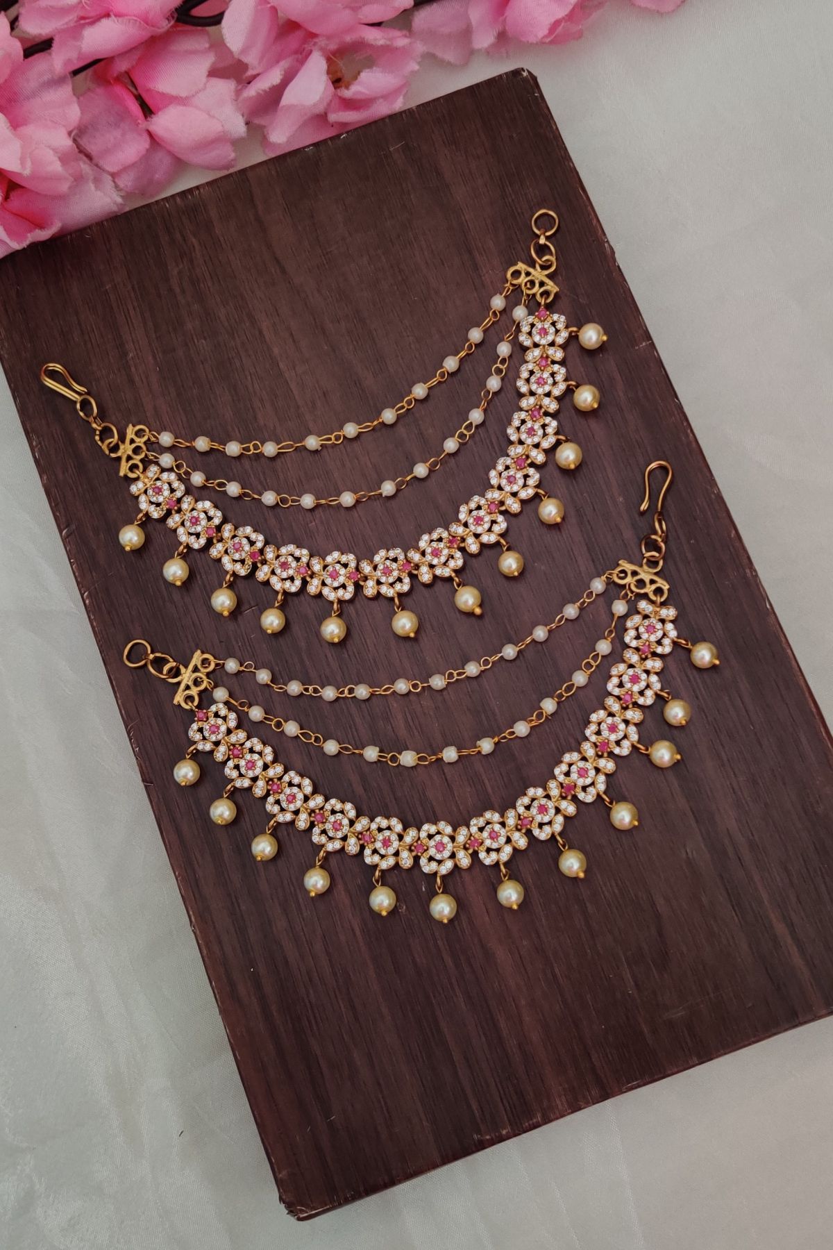 IMG_20250805_122433-1.jpg Beautiful Red Stone Designer Ear Chain - Image 1
