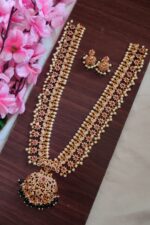 Peacock Green Beads Designer Long Necklace Set
