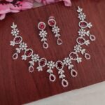 AD Flower Designer Maroon Stone Necklace