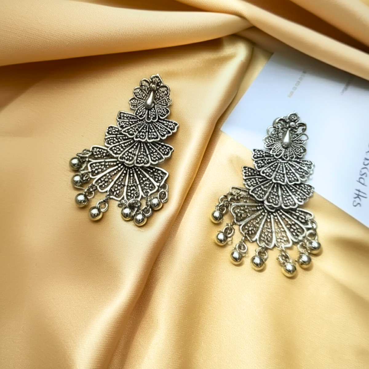 PER008.png Oxidized Silver Peacock Jhumka Earrings - Image 1