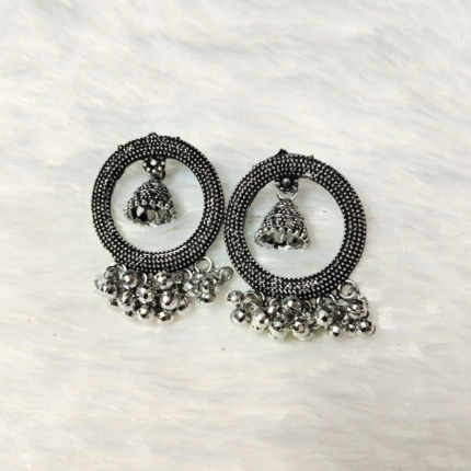 Traditional Oxidized Silver Hoop Jhumka Earrings