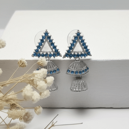Elegant Blue Crystal Triangle Jhumka Earrings