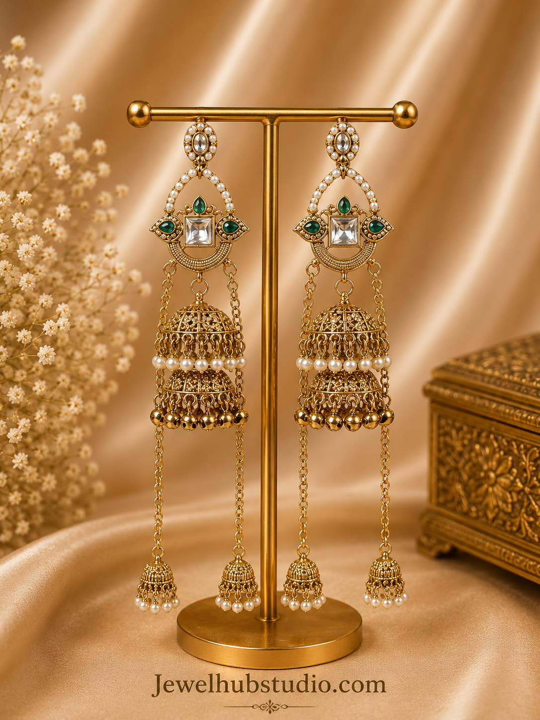 03d5fcd0-1e69-4a54-b056-8a6e747001a5.png Riwayat Kashmiri Jhumar Earrings – Dark Green - Image 1