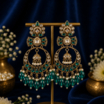 Anchal Kundan Earrings – Teal Green