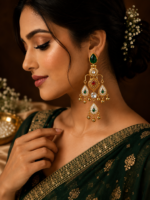 Ziya Kashmiri Chandbali Earrings – Dark Green - Image 2
