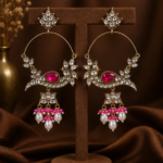 Smita Peacock Chandbali Earrings – Dark Pink