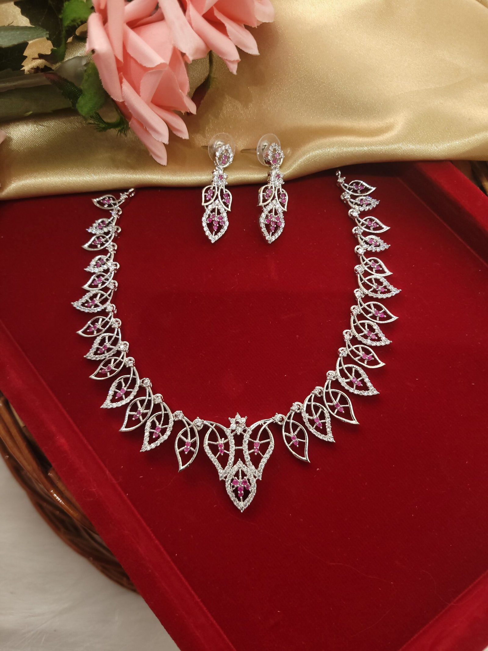 20240211_175005-scaled-1.jpg Vanshika American Diamond Set – Wine - Image 1