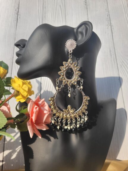 Raveena Long Chandbali – Black