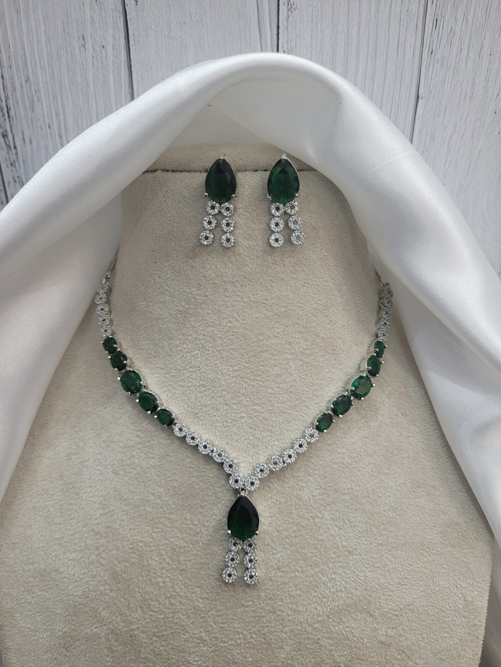 20250315_192803-scaled-1.jpg Riddhima American Diamond Set – Dark Green - Image 1