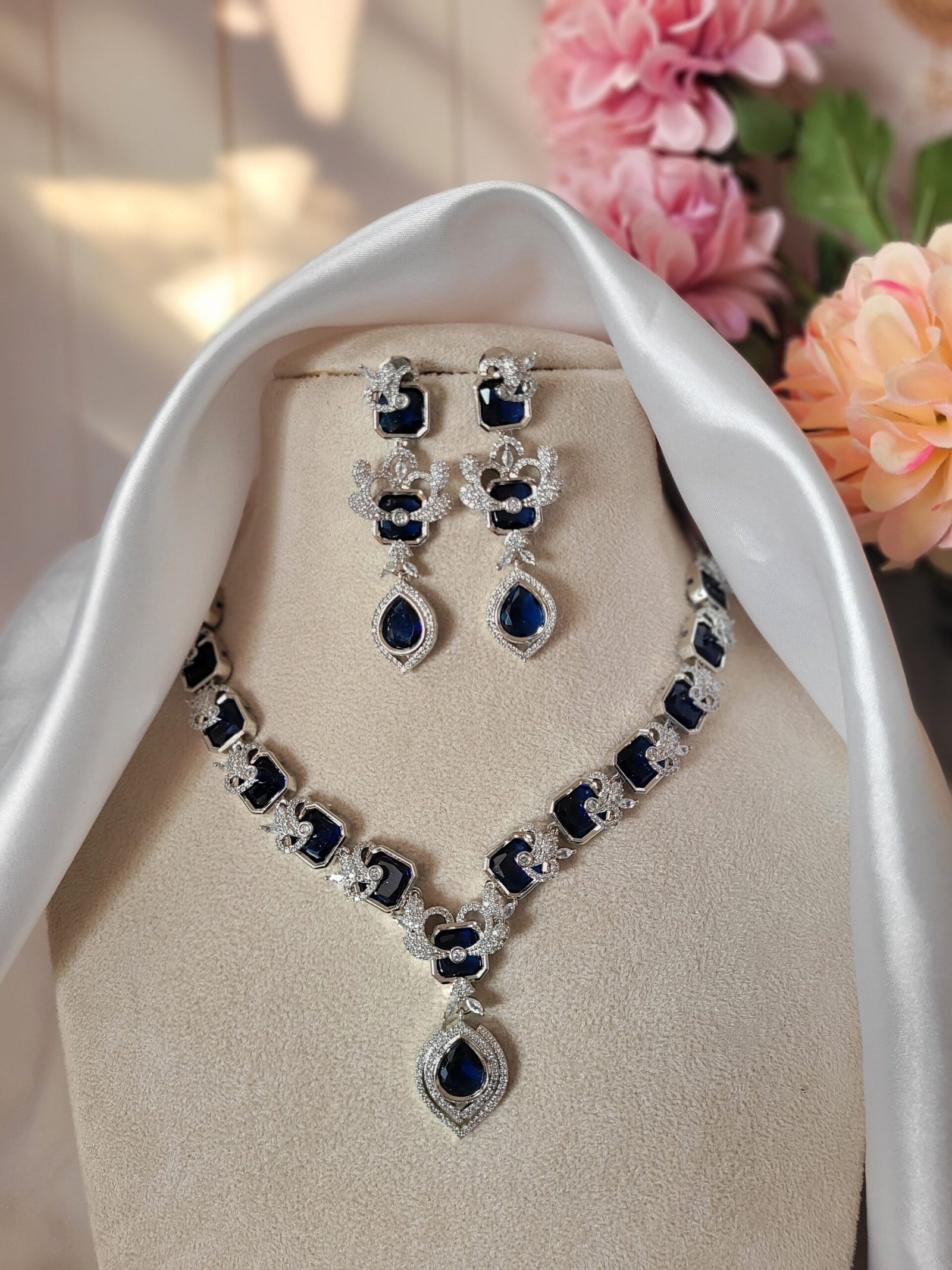 20250417_155340-scaled-1.jpg Jennifer Premium American Diamond Set – Dark Blue - Image 1