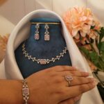 Sleek American Diamond Combo Set With Bracelet and Ring – Light Pink