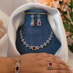 Sleek American Diamond Combo Set With Bracelet and Ring – Red