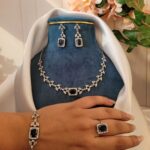 Sleek American Diamond Combo Set With Bracelet and Ring – Dark Blue