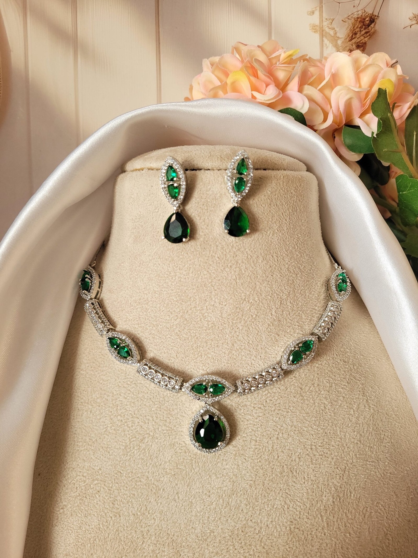 20250417_164726-scaled-1.jpg Jessica American Diamond Set – Dark Green - Image 1