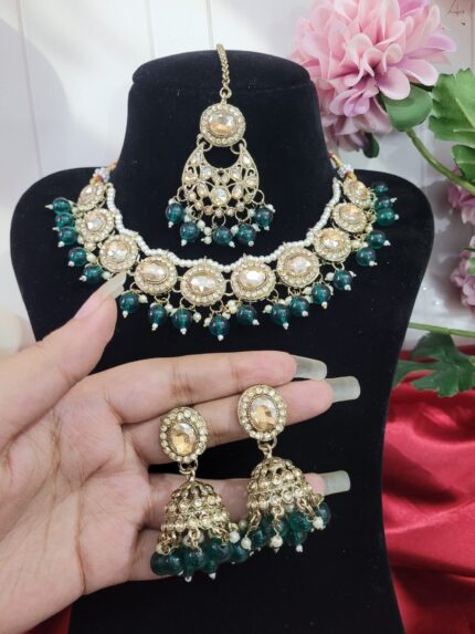 Kundan Shadow Stone Set – Dark Green