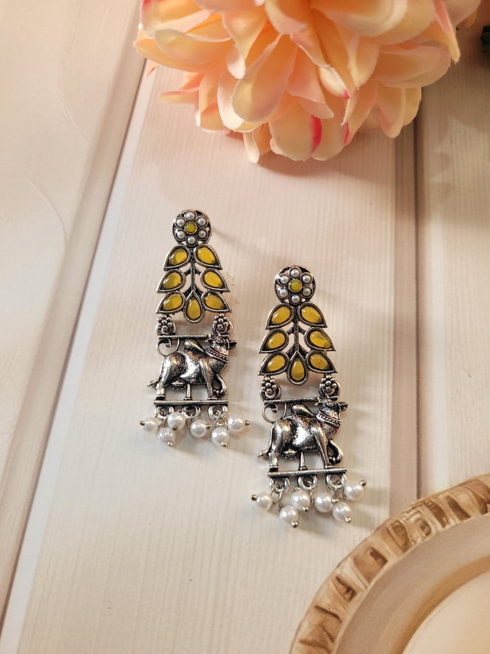 20250504_164841-scaled-1.jpg Premium Traditional Earrings – Yellow - Image 1