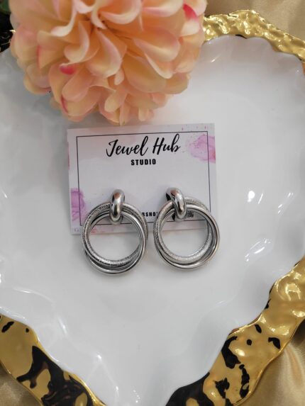 Silver Circular Looped Studs – Pattern 1