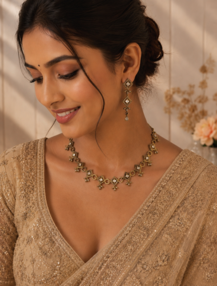Vrindha American Diamond Set – Mehendi Polish White