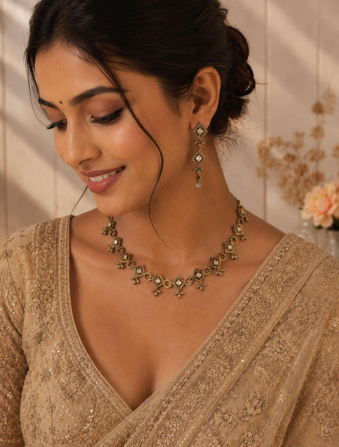 2588de4e-1aba-403a-b62b-27e4d068ee8a.png Vrindha American Diamond Set – Mehendi Polish White - Image 1