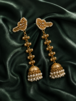 Zooni Kashmiri Pearl Jhumkas | Traditional Gold Pearl Earrings - Image 3