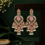 Nikita Kundan Earrings with Crystal Danglers – Light Pink