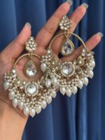 Neeti Kundan Chandbali Earrings – White - Image 3