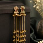 Dhara Kashmiri Long Ghungroo Earrings – Dark Pink