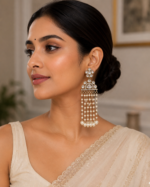 Noorani Long Kundan Pearl Earrings – White & Gold Bridal Chandelier Earrings