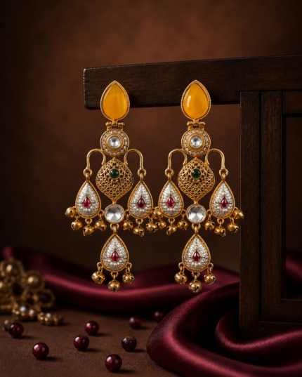 Ziya Kashmiri Chandbali Earrings – Yellow