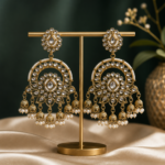 Vamika Golden Kundan Chandbali Earrings