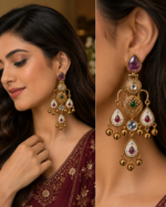 Ziya Kashmiri Chandbali Earrings – Purple - Image 2