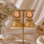 Anvika Golden Kashmiri Jhumka Earrings – Peach