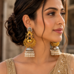 Malika Black Gold Plated Brass Jhumka Earrings – Statement Bridal Earrings