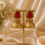 Anvika Golden Kashmiri Jhumka Earrings – Wine