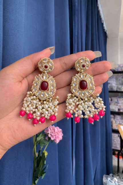 Simran Kundan Earrings – Dark Pink