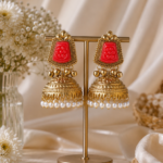 Anvika Golden Kashmiri Jhumka Earrings – Red