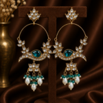 Smita Peacock Chandbali Earrings – Teal Green