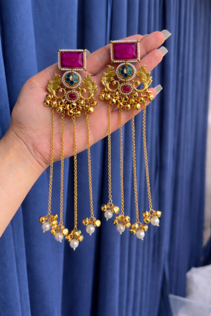 Suhani Long Kashmiri Earrings –  Pink Green
