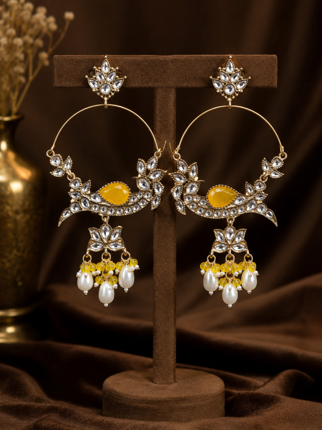 6a5109d0-826e-4bf5-84fc-5be8685d86ab.png Smita Peacock Chandbali Earrings – Yellow - Image 1