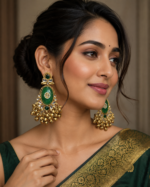 Zariya Kashmiri Long Dangler Earrings – Dark Green