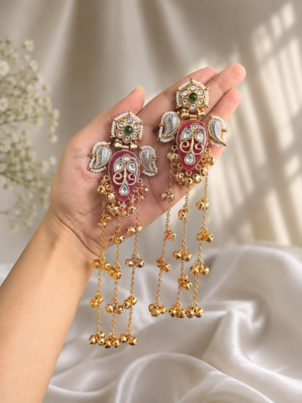 Mehreen Kashmiri Dejhoor Earrings – Green Pink