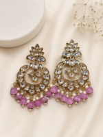 Kamini Kundan Earrings | Lavender Beaded Traditional Kundan Earrings for Women | JewelHubStudio - Image 2