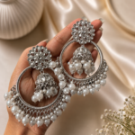 Parineeti Silver Chandbali Earrings