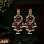 Nikita Kundan Earrings with Crystal Danglers – Red
