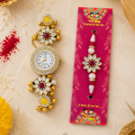 Trisha Rakhi Watch Combo for Brother and Bhabhi | Kashmiri Designer Bracelet Watch with Matching Rakhi